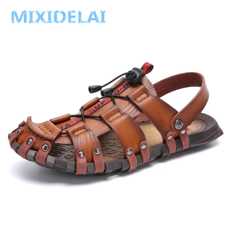 MIXIDELAI Лидер продаж мужские сандалии кожа для мужчин летняя обувь для отдыха шлёпанцы женщин шлепанцы для мужчин Удобная