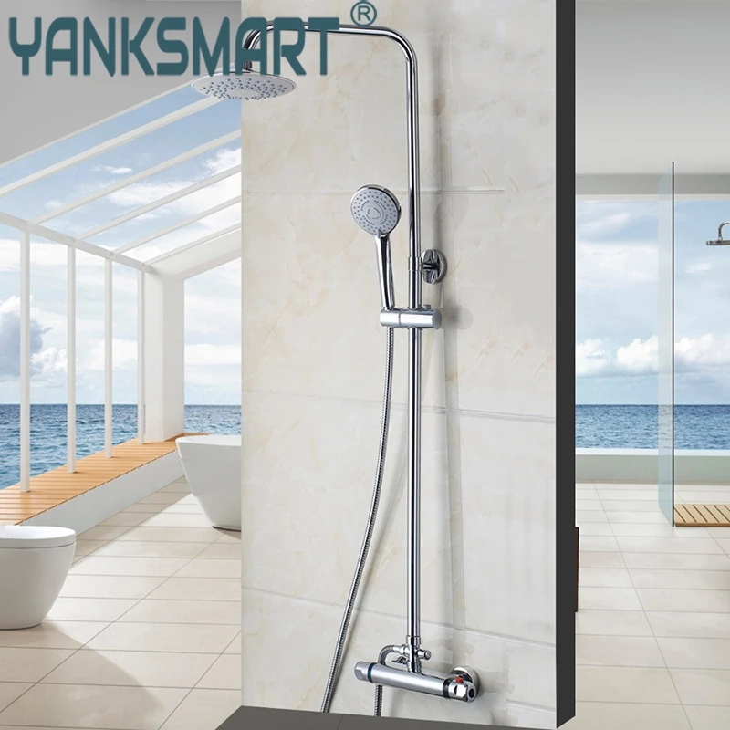 

Bathroom Wall Mounted Rain Shower faucets Set Stainless steel top spray with ABS Hand Shower Thermostatic Shower Set