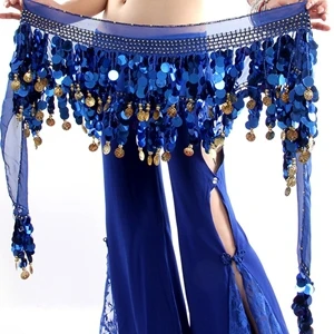 Женский сексуальный шифоновый шарф для танца живота, 58 монет, пояс с блестками, юбка, набедренный шарф - Цвет: DL