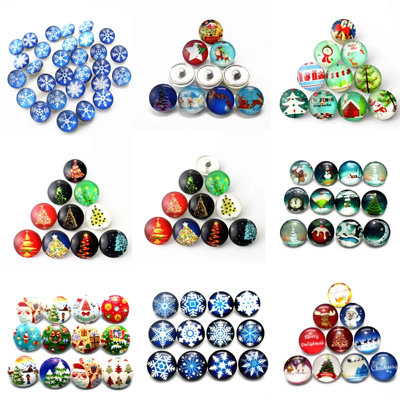

Newest 12pcs/lot Christmas trees snowflake Glass Snap Buttons Charms Fit Ginger Snap Bracele & Bangles Snap Jewelry