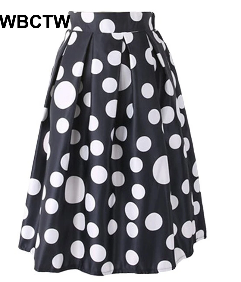 Customized Fashion Casual Polka Dots Printed Skirt Women Ball Gown Skirts Pleated High Waist
