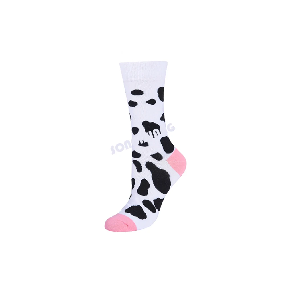 Cow Носки с животными, Мультяшные женские, фламинго, ананас, собака, банан, овощи, фрукты, веселые, милые, женские, мужские, хип-хоп, Цветочные Носки - Цвет: Cow