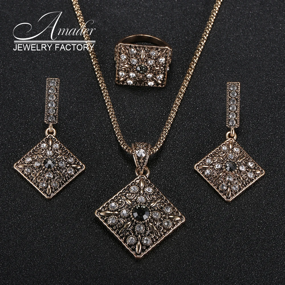 Amader Vintage Austrian Crystal Jewelry Sets Ancient Bronze Plated