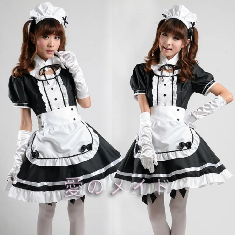 Women Maid Outfit Sweet Gothic Lolita Dresses Anime K ON Cosplay Costume Apron Dress Uniforms Plus
