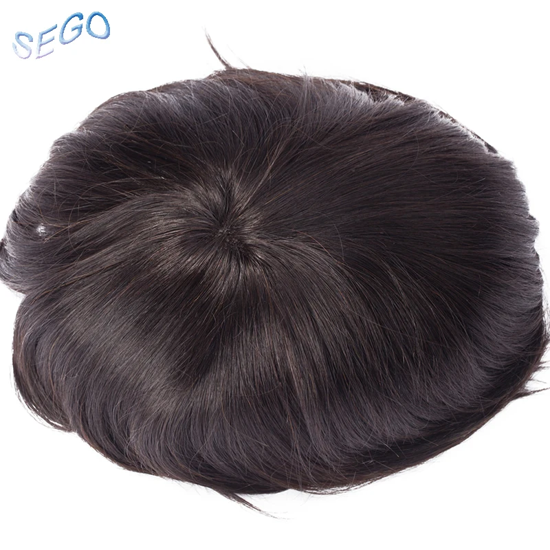

SEGO 6"*8" Straight Mono and PU Toupee 6" Natural Color Indian Men Toupee Non-Remy Men Hair 100% Human Hair 120% Density