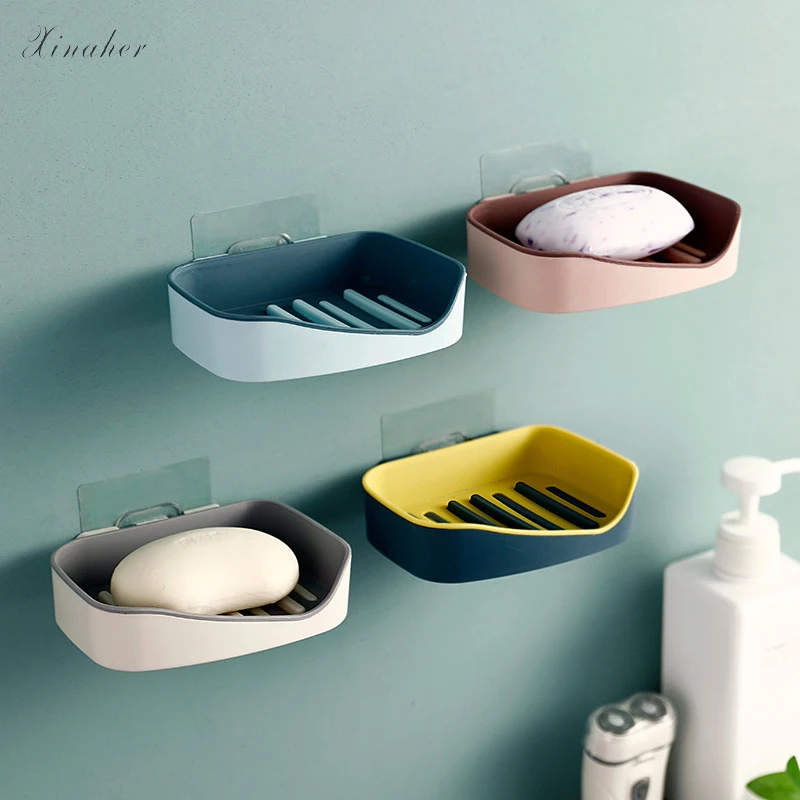 

Double Layers Soap Box Kitchen Tools Bathroom Accessories Soap Dish Suction Holder Storage Basket Soap Box Stand cup soap rack