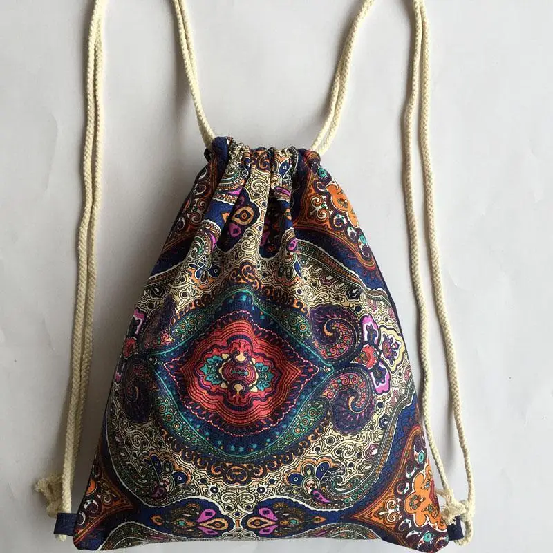 Национальный Boho пляжный женский холщовый рюкзак на шнурке винтажная школьная