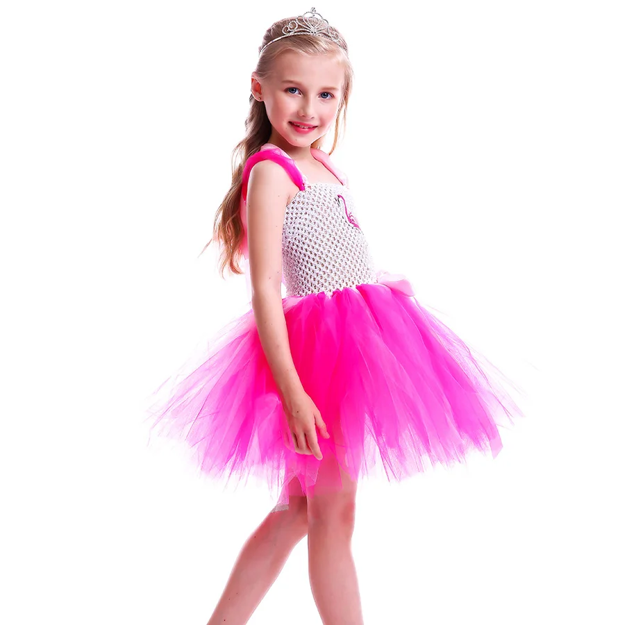 Kids Girls Flamingo Tutu Dress Sleeveless Summer Party Tulle Gown Girl Princess Fancy Fluffy Dress for Birthday Photo Clothing (15)
