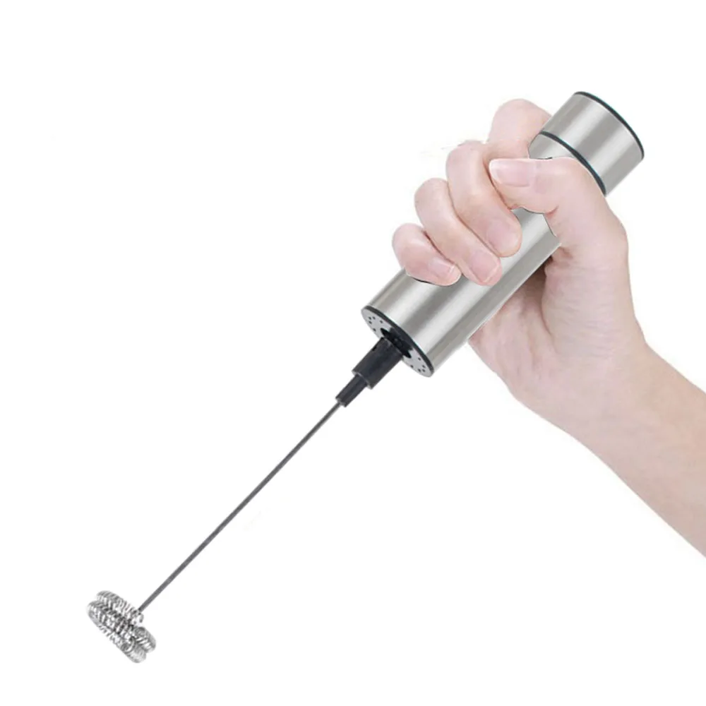 

Milk Frother Handheld Double Spring Whisk Head Electric Milk Frother with Pedestal Clean Brush Stainless Steel Silver!