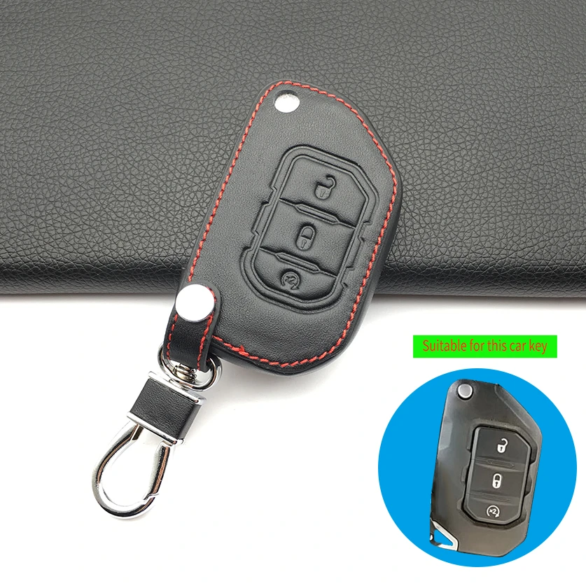 Для Jeep Wrangler JL 2018 3 кнопки складной стиль 100% кожаный чехол для автомобильного ключа