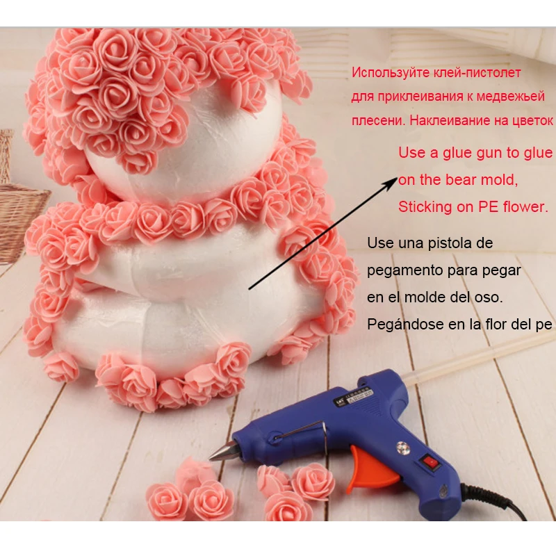 Foam Bear Mold PE Rose Artificial Flower Heads Rose Bear White Mold and Gift Box DIY Rose Bear Accessories Bag