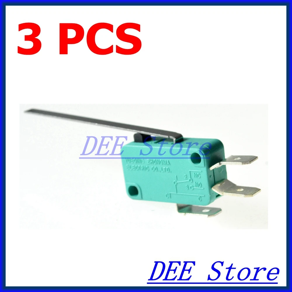 micro contact switch 3 Pcs AC 250V 16A SPDT 1NO 1NC 3Pin Long Straight