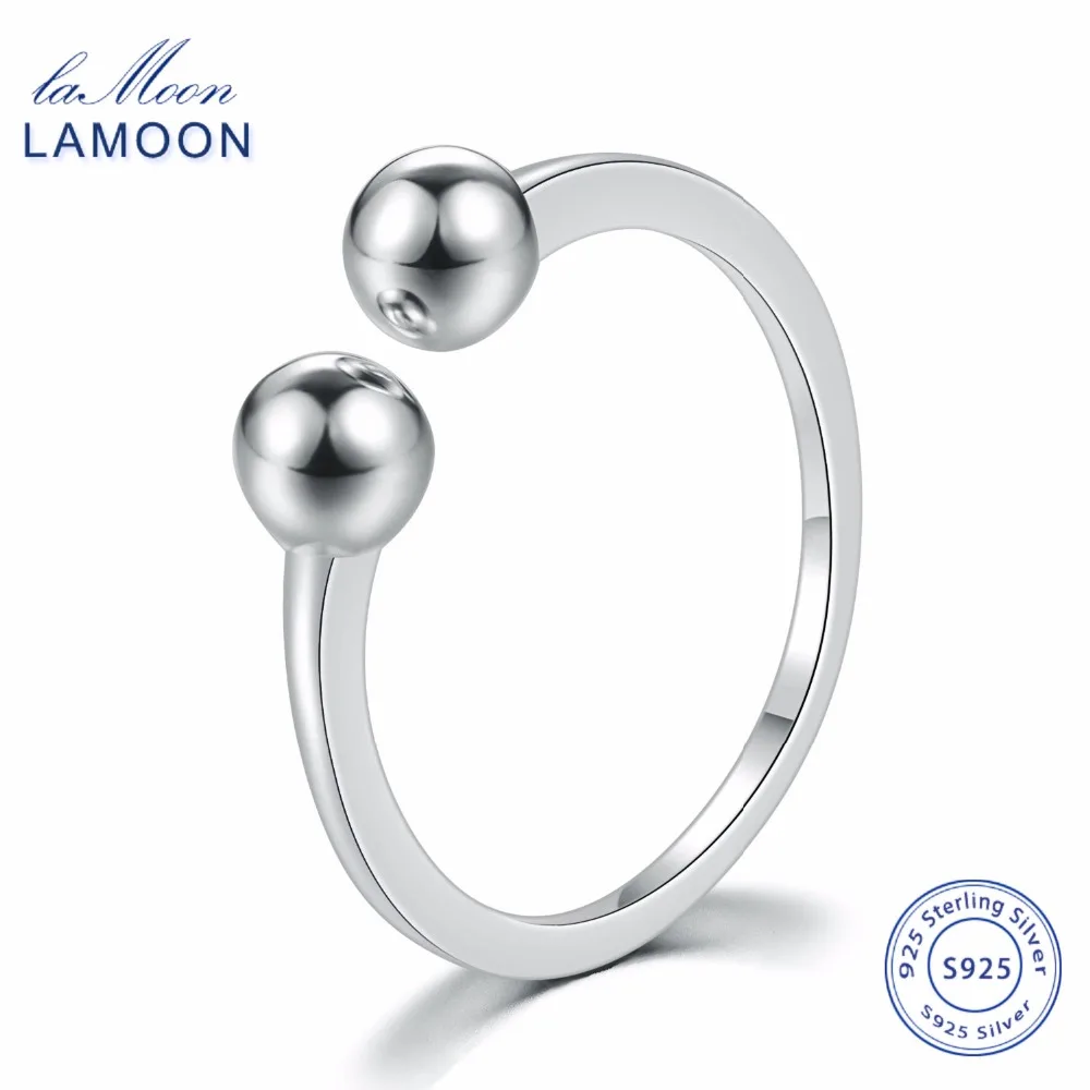 

LAMOON New 100% 925 Sterling Silver Rings Simple Smooth Design S925 Adjustable Round Balls Ring For Women Wedding Party LMRY047