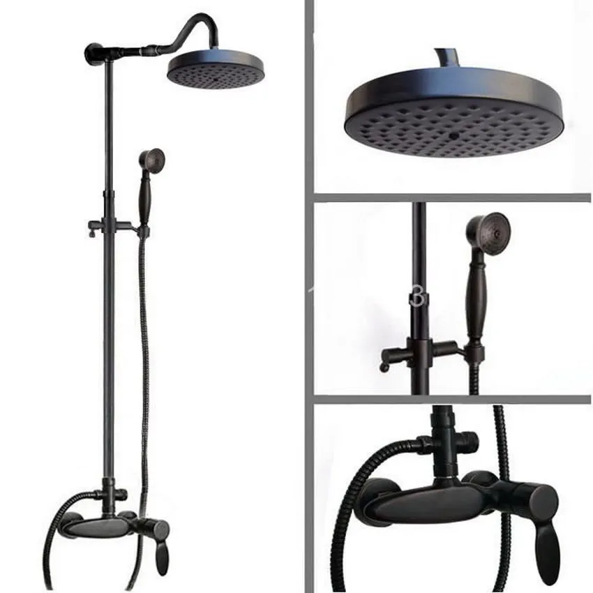 

Black Oil Rubbed Bronze Wall Mounted Single Handle Bathroom Rain Shower Faucet Set W/ Handheld Shower Head ars728