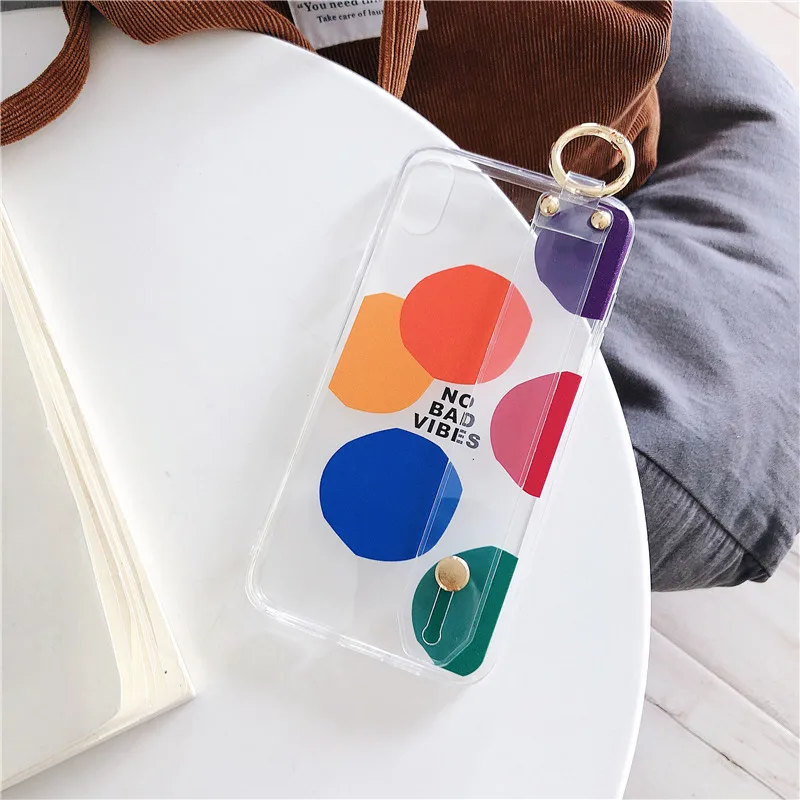 

New Transparent Wrist Strap Cover for Iphone X Case Geometric Summer Patterned Phone Case for Iphone 7 8 6 6S Plus Xr Xs Max