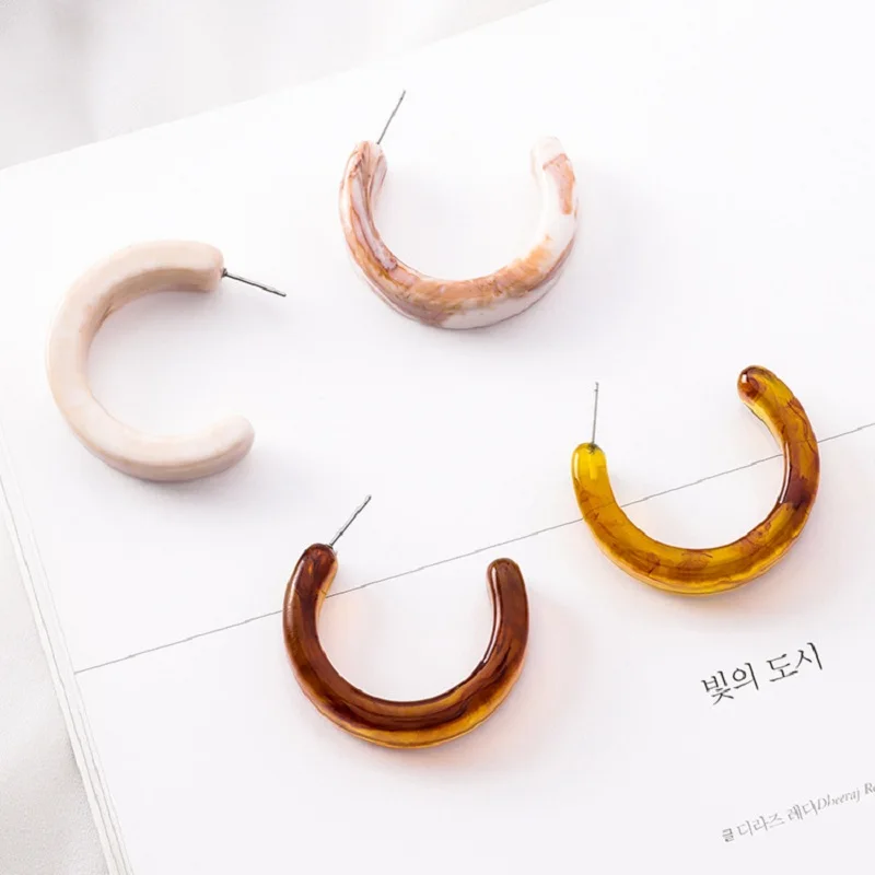 

Japanese Acrylic Acetate C Letter Earring Drop Simple Texture Circle Ear Ring Student Earrings