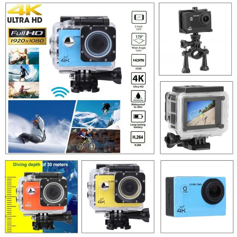 

2in HD Screen 4K WiFi Action Camera Super Wide Angle Lens Outdoor Sports Camera HDMI Cycling Accessories