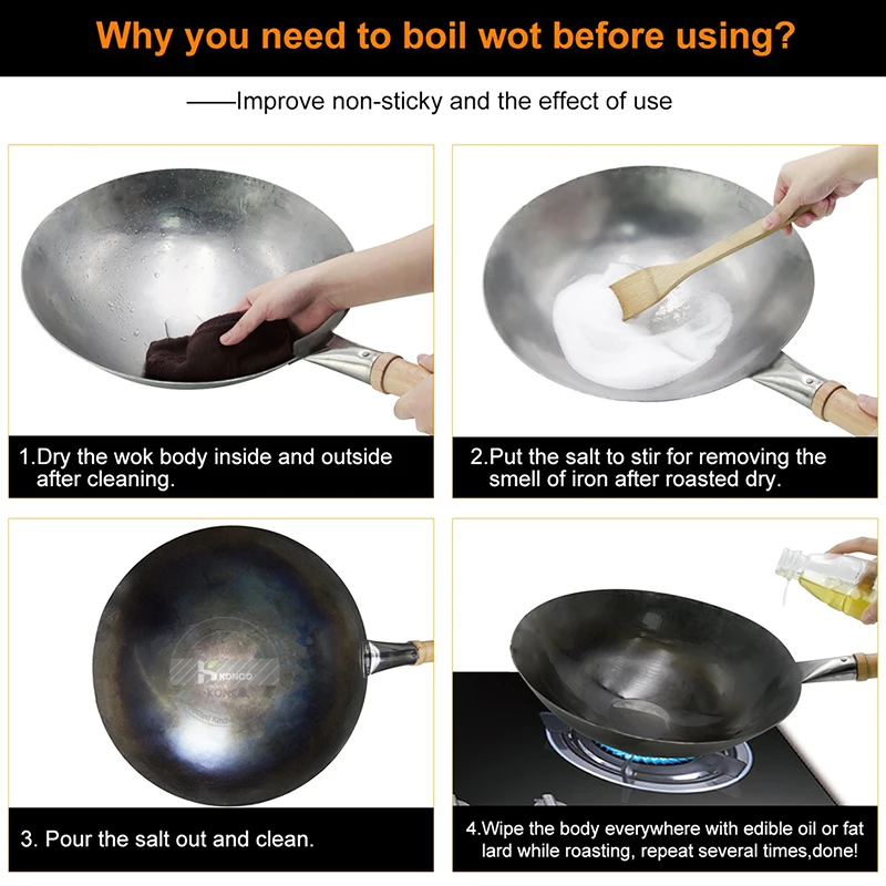 Iron Wok Traditional Hand Hammered For Gas and Induction Cooker