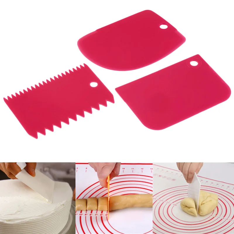 

Fashion Sale 3PCS/Set High Quality Colorful Multifunctional Irregular Teeth Edge DIY Cream Scraper Set Cake Mold Tools
