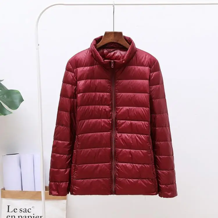 S-7XL light down jacket female short paragraph large size fat MM lightweight jacket hooded thin coat fashion women's clothing - Цвет: Red wine  collar