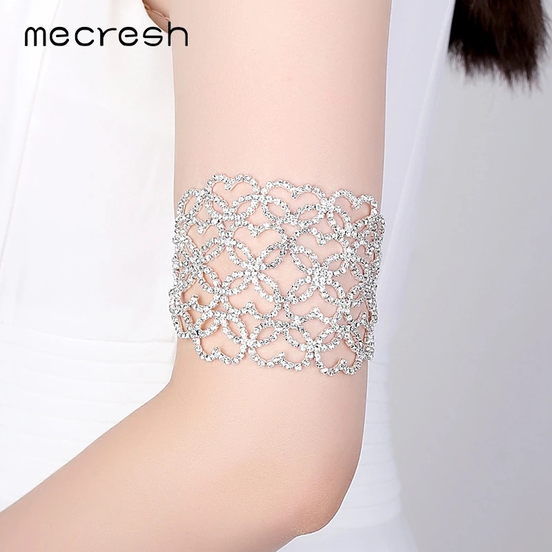 

Mecresh Flower Rhinestone Bridal Bracelets for Women Silver Color Crystal Bridesmaid Engagement Pulseras Wedding Jewelry MSL332