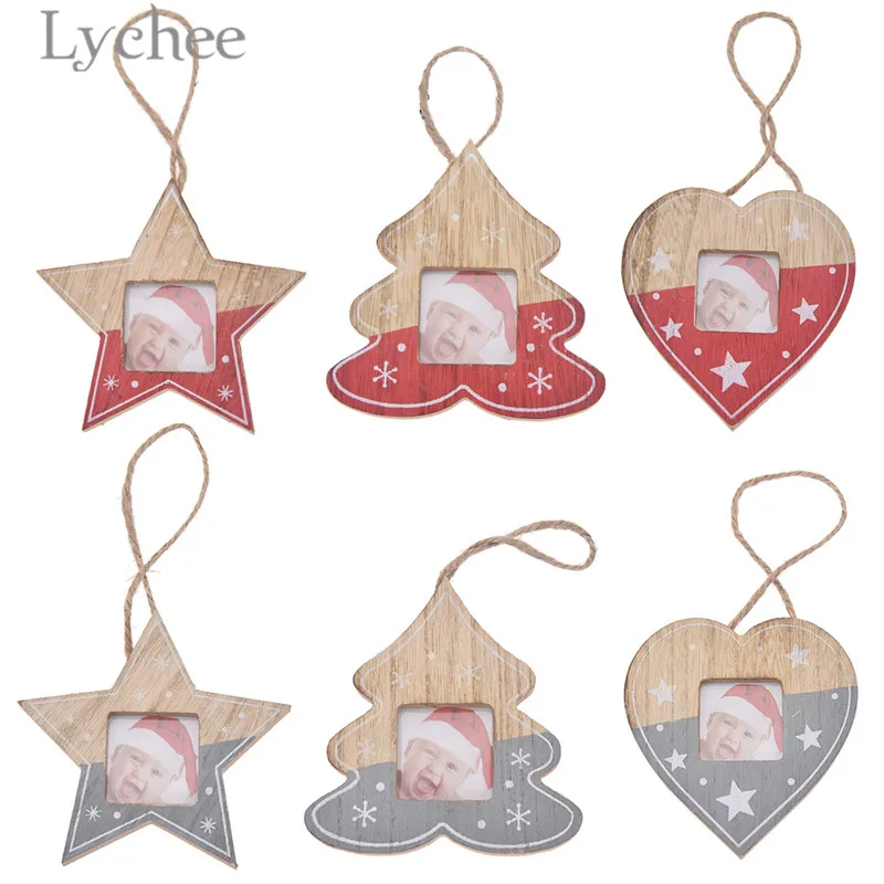 

Lychee DIY Christmas Tree Photo Frame Pendant Star Heart Tree Shaped Ornaments Christmas Decoration