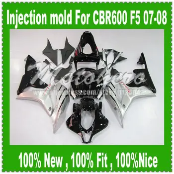 

For HONDA F5 CBR600RR 07 08 CBR 600 600RR Injection CBR600 RR CBR600F5 07-08 Silver Black F5 2007 2008 Fairing