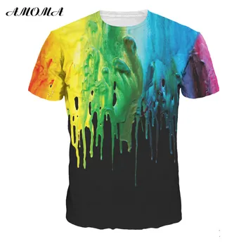 

AMOMA MEN /WOMEN Unisex Casual 3D-Printed Short Sleeve Tops T-Shirts Tees Black Paint