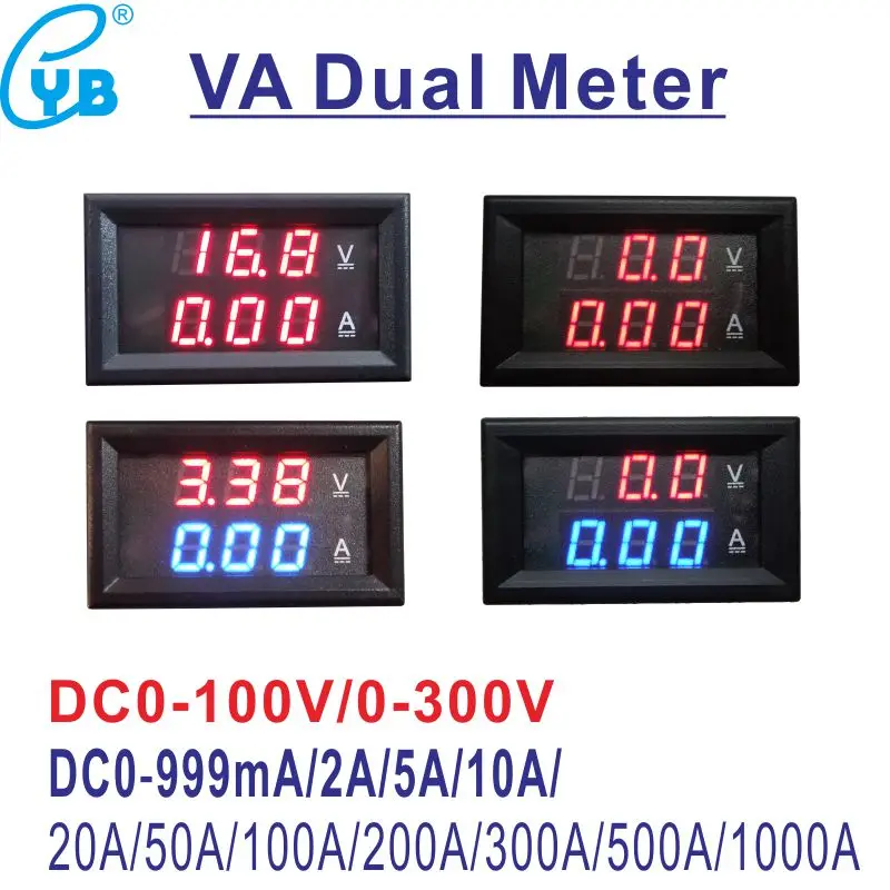 

YB27VA Mini Digital Voltmeter Ammeter DC 100V 100A Panel Amp Volt Voltage Current Meter Tester 0.28" Blue Red Dual LED Display