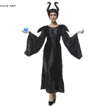 

M-XXL Woman Black Maleficent Costumes Halloween Sorceress Witch Queen Cosplays Purim Carnival Easter Bar Masquerade party dress