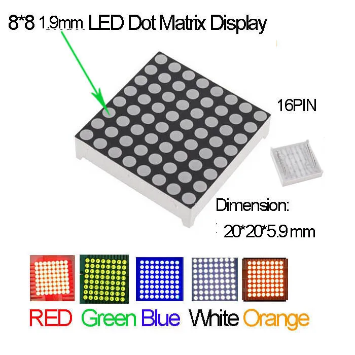 1,9 мм точечный светодиодный матричный дисплей 16 Pin общий анод Быстрый 2 шт./лот R, G, B, Orange Avalible