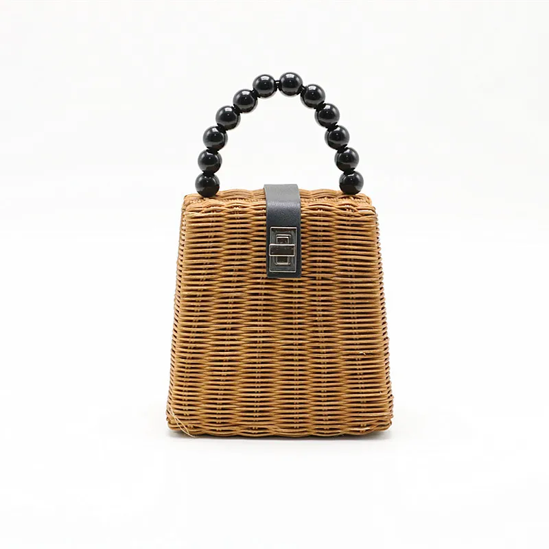 

Handmade Woven Rattan Bag Bohemian Women Summer Beach Bag Beads Handle Holiday Straw Handbag Shoulder Bags Bolsas Femininas