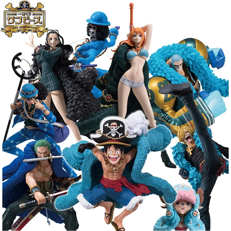 Tanie 9styl Anime jeden kawałek 20 rocznica Nami Luffy Brook Sanji Robin Chooper niebieskie ubrania Ver model z pcv figurka lalka zabawka