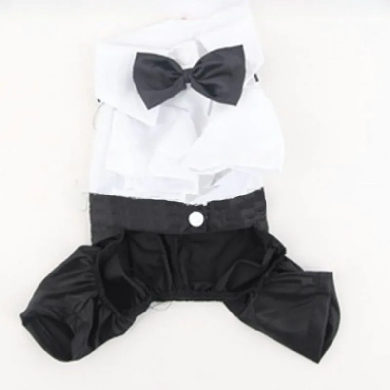 

Pet Dog Cat Four Leg Pants Tuxedo Gentleman's Clothing Prince Cute Bow Tie Suit Puppy Costume Jumpsuit Coat