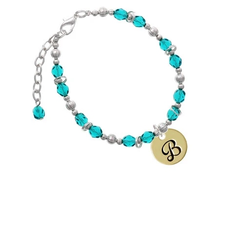 Goldtone Large Disc Letter - B - 3/4'' Teal Beaded Bracelet