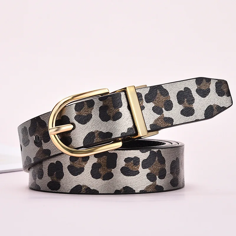 Women's Strap Casual All-match Women Brief Pu Leather Belt Women Strap Leopard Print Belts Top Quality Jeans Belt - Цвет: Silver