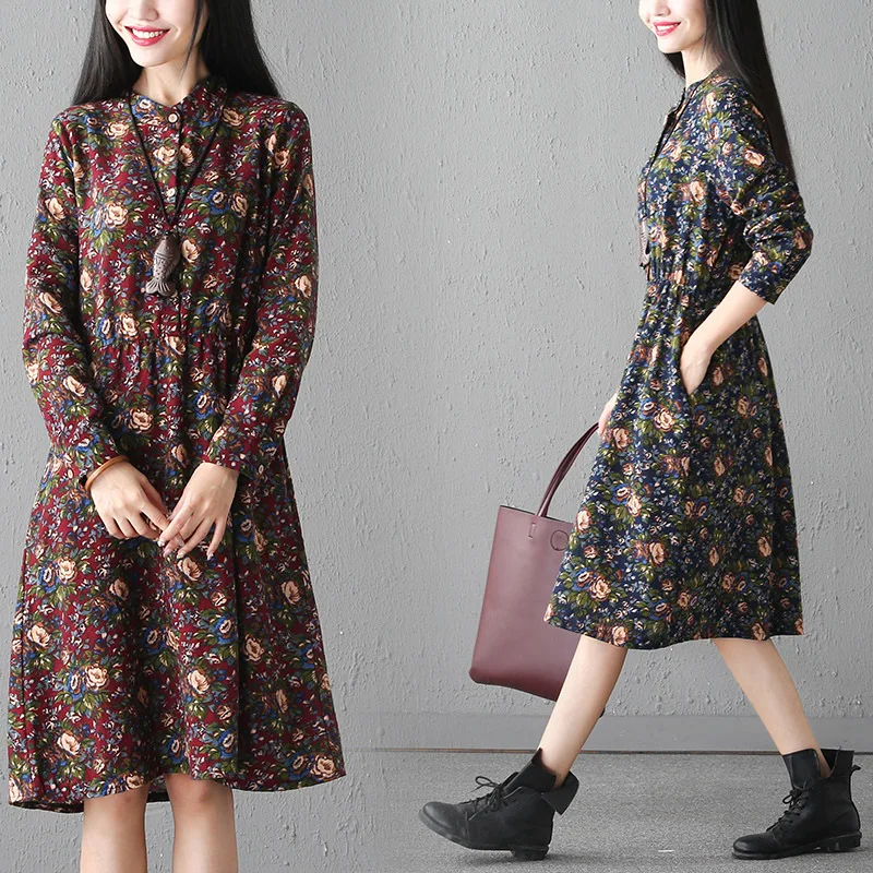 9 Color Floral Winter Maxi Cotton Dress Plus Size Vestido Longo Boho Bohemian Women Dress Chic Beach Tunic plus-floral-dress : image 9 Color Floral Winter Maxi Cotton Dress Plus Size Vestido Longo Boho Bohemian Women Dress Chic Beach Tunic plus-floral-dress