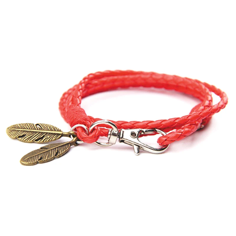 NIUYITID Black PU Leather Men Bracelet Silver Feather Accessories Fashion Jewelry Man Bracelet For Wristband Male Charm (13)