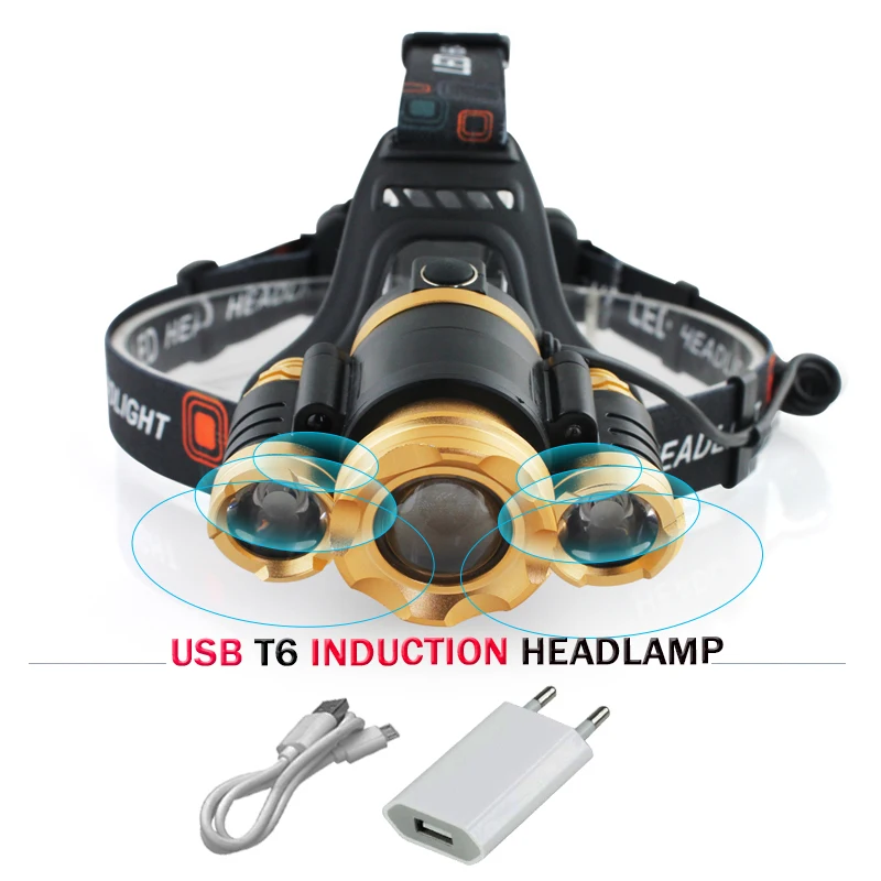 

IR Sensor Induction Zoom headlamp cree XML t6 led head lamp Micro USB charge Head light head torch18650 Lanterna light hoofdlamp