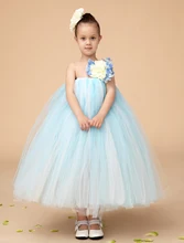 Fashion sky blue Ball Gown Tulle little girl dresses with flower kids girl party dress TUTU