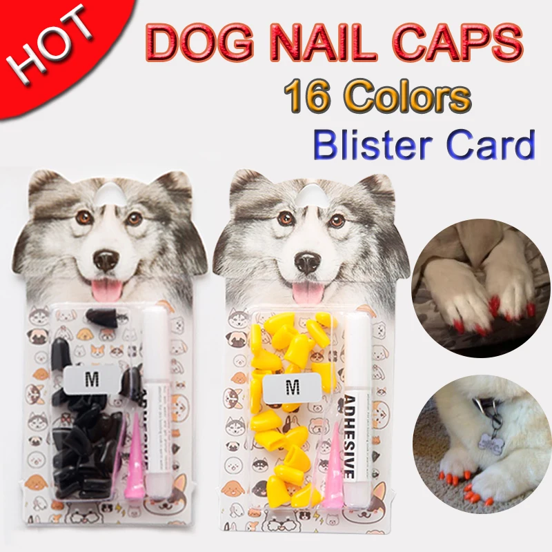 

20pcs/lot Blister Card Silicone Soft Dog Nail Caps Pet Paw Claw Nail Protector Grooming With Free Glue And Applicator 6 Size