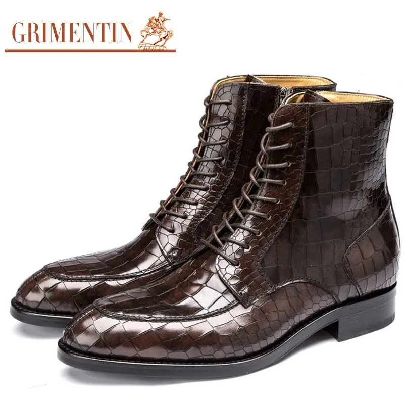 Couro Mens Grimentin Vestido Homens Crocodile Handmade Dos Ankle De Personalizado Luxo O G17 Black Para Marca brown Sapatas Boots Casamento Genuíno Moda 60r0qIA
