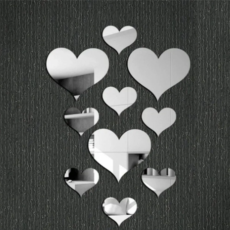 10 шт. Любовь Сердце акриловый 3D зеркальная Настенная Наклейка Съемная наклейка s DIY украшения для дома