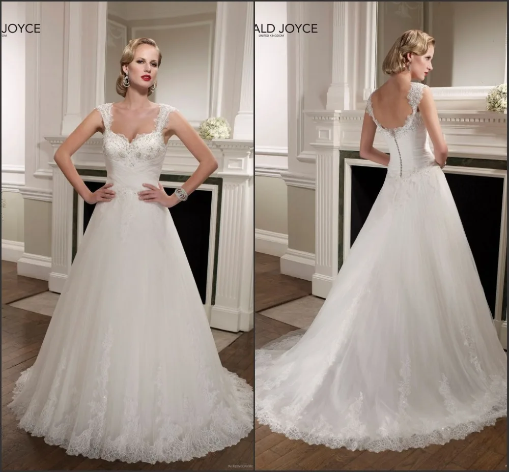 

Cap Sleeve Soft Tulle With Lace A-line Beading Wedding Dress