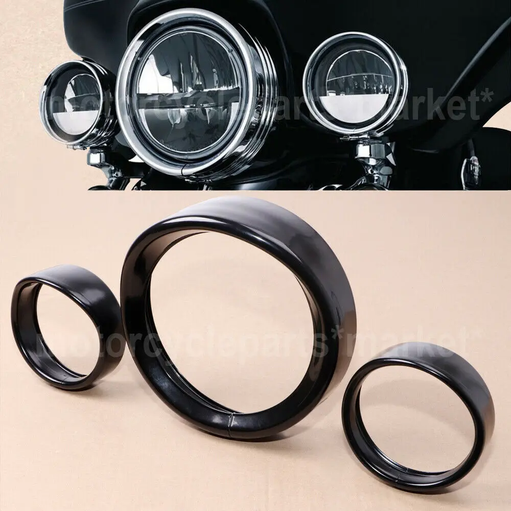

Motorcycle 4.5" LED Auxiliary Fog Light 7" Headlight Headlamp Visor Style Trim Ring For Harley Touring Road King Electra Glide
