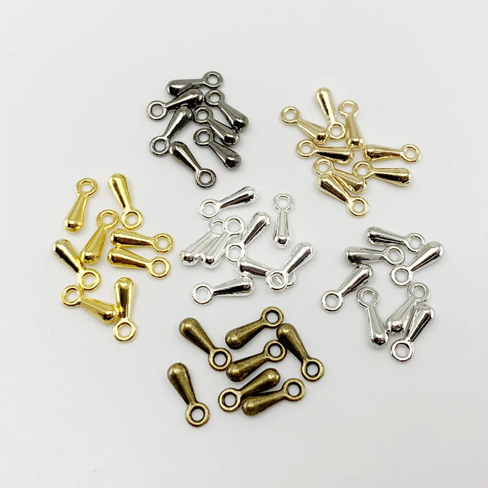 

200pcs Gold/Rhodium/Silver/Antique Bronze Metal Water Drop End Beads 2*7 3*9mm For DIY Extender Chain Pendant Jewelry Findings