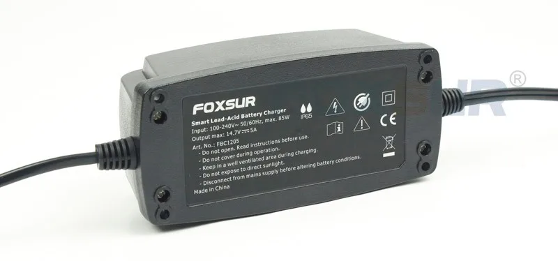 FOXSUR 12V 5A автоматическое умное зарядное устройство, Ремонтный и десульфатор для свинцово-кислотных батарей, автомобильное зарядное устройство 100-240V In