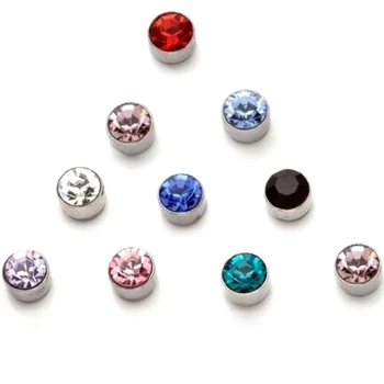 REGELIN 12 Pair/Lot 4/5/6/7mm Crystal Rhinestone Magnet Stud Earring Puck Women Mens Magnetic Fake Ear Plug Jewelry Dropshiping