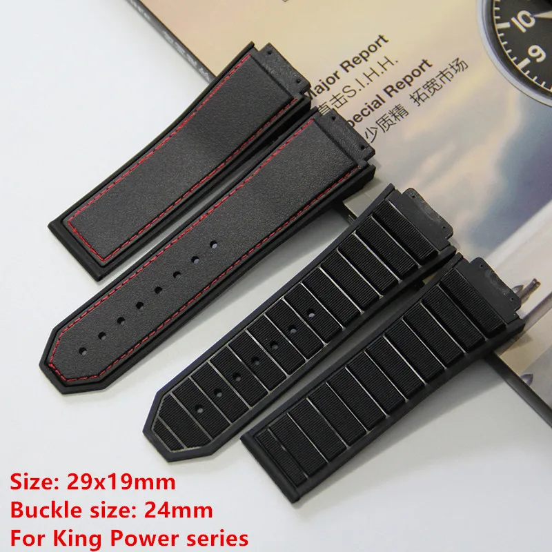Фирменное Качество черный 29*19 мм натуральный силиконовый резиновый ремешок для часов Ремешок для Hublot ремешок для king power Серия логотип на бесплатный инструмент
