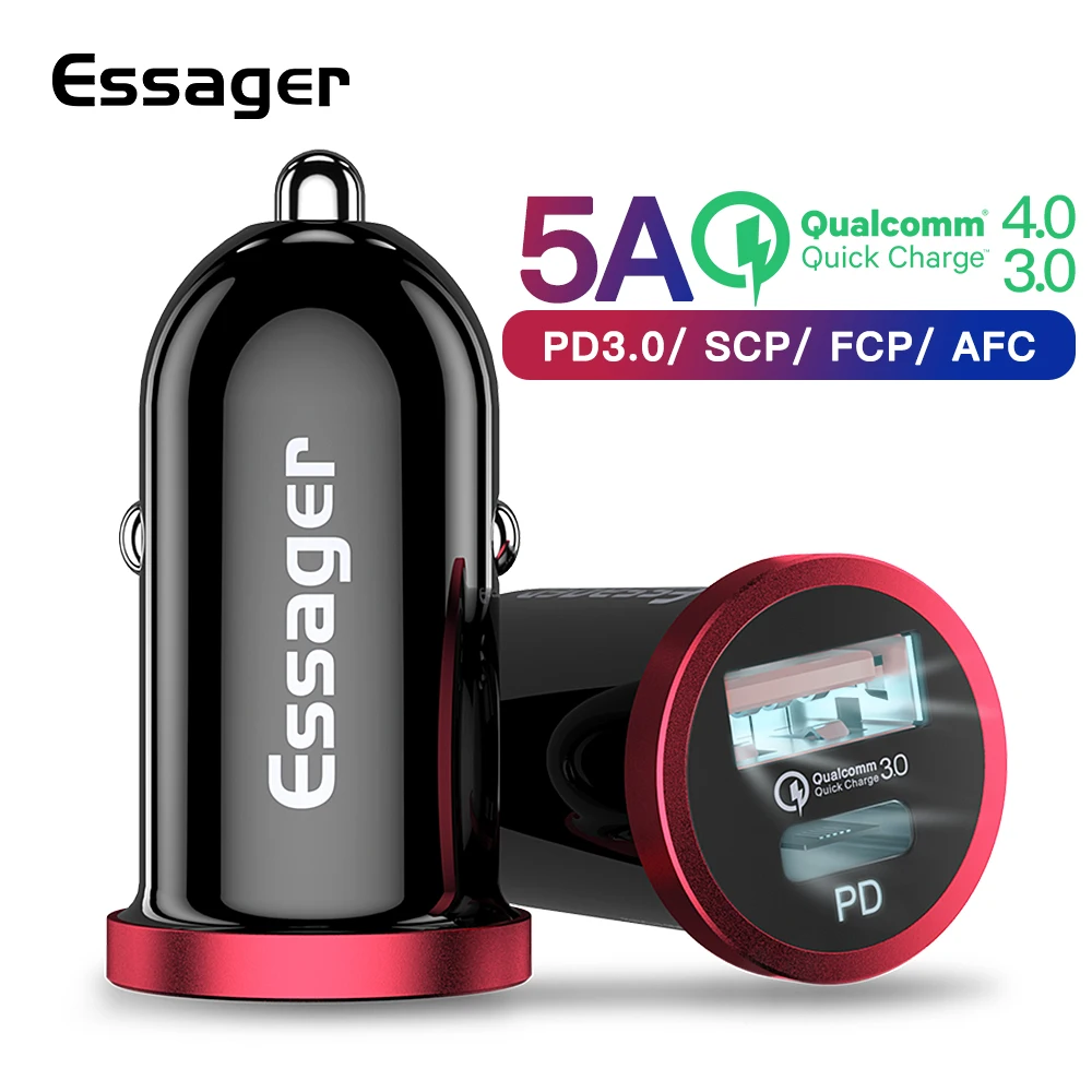 

Essager Car Charger Quick Charge 4.0 3.0 USB PD Charger QC 3.0 4.0 Fast Charging For Xiaomi Huawei Supercharge Car Phone Charger